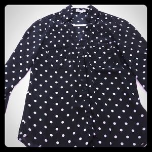 Black and white polka dot button up